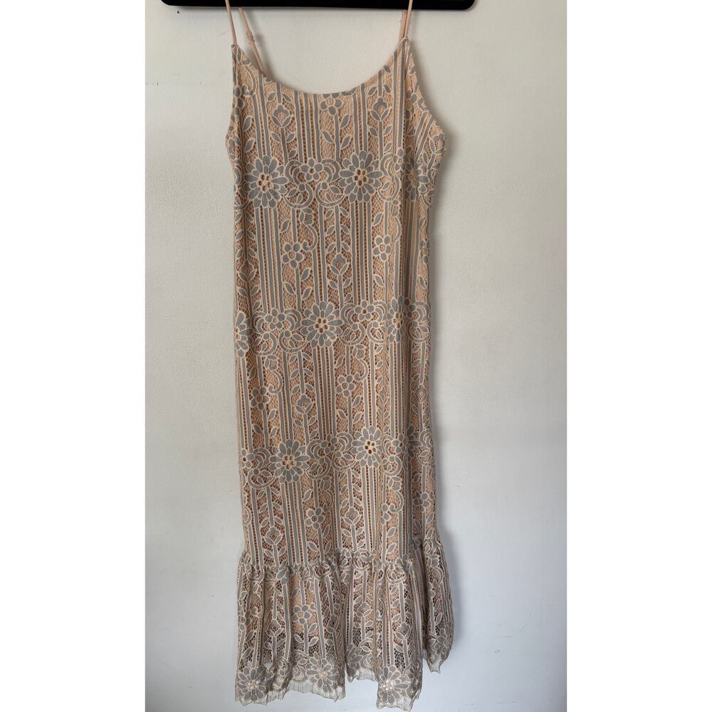 Eri + Ali Twilight Lace Midi Dress Cream Gray Sleeveless Sz S